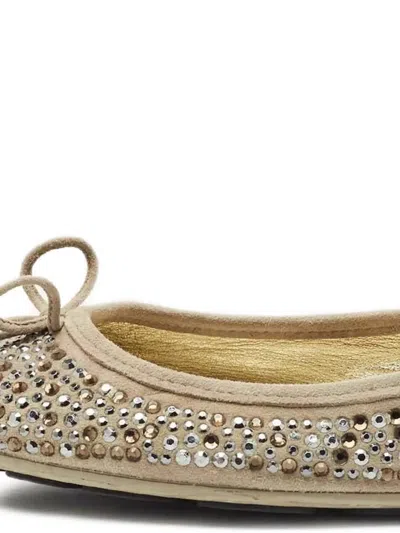 Pre-owned Jimmy Choo Crystal Bow Ballet Flats In Neutral