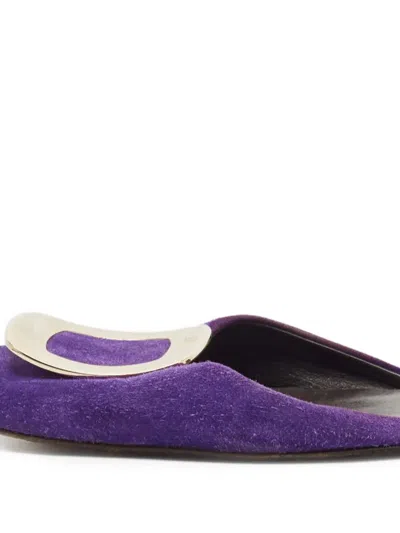 Pre-owned Roger Vivier Vintage Suede-buckle Ballet Flats In Purple