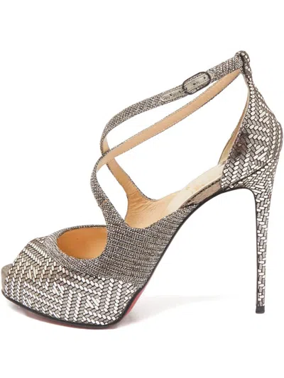 Pre-owned Christian Louboutin Glitter Lame Sandals In Silver