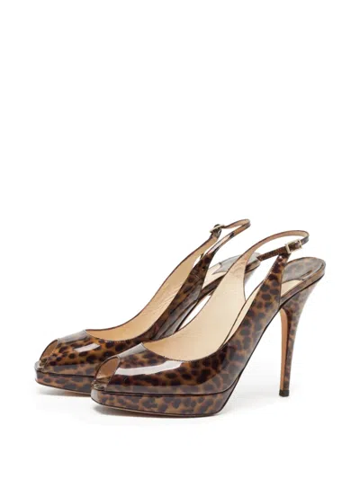 Pre-owned Jimmy Choo 120mm Patent Leather Leopard-print Pumps In Brown