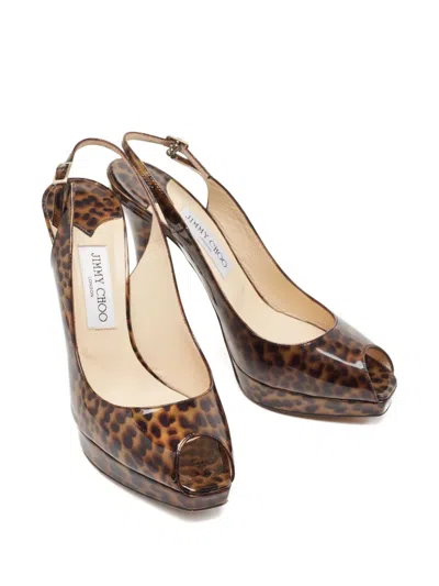 Pre-owned Jimmy Choo 120mm Patent Leather Leopard-print Pumps In Brown