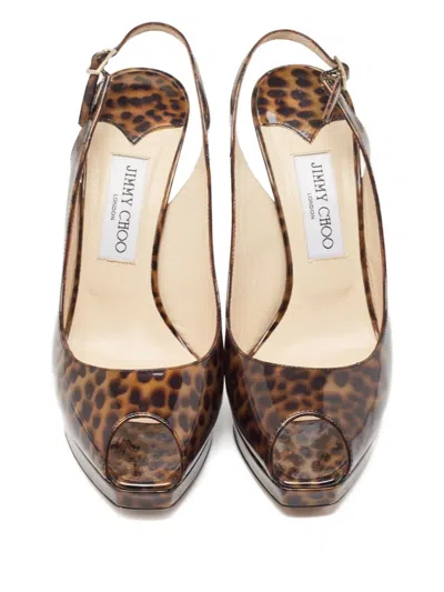 Pre-owned Jimmy Choo 120mm Patent Leather Leopard-print Pumps In Brown