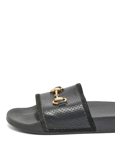 Pre-owned Gucci Horsebit-detail Slides In Black