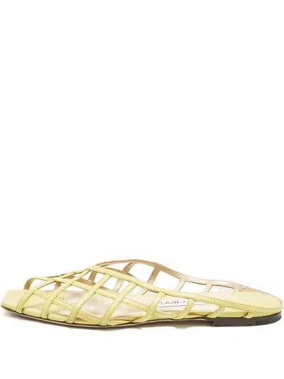 Pre-owned Jimmy Choo Square-toe Flat Sandals In Green