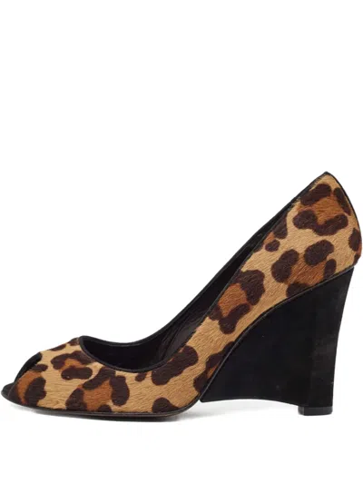 Pre-owned Stuart Weitzman 100mm Leopard-print Wedge Pumps In Brown