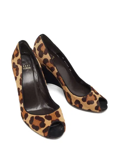 Pre-owned Stuart Weitzman 100mm Leopard-print Wedge Pumps In Brown
