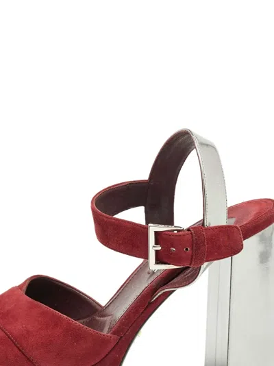 Pre-owned Prada 130mm Platform Suede Sandals In Red
