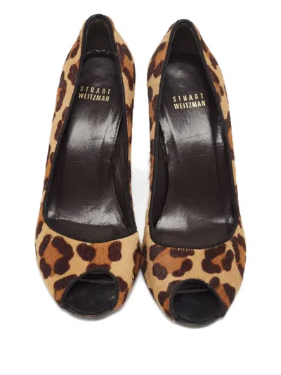 Pre-owned Stuart Weitzman 100mm Leopard-print Wedge Pumps In Brown