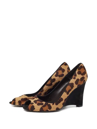 Pre-owned Stuart Weitzman 100mm Leopard-print Wedge Pumps In Brown