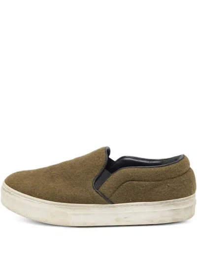 Pre-owned Celine Wool Slip-on Sneakers In Green