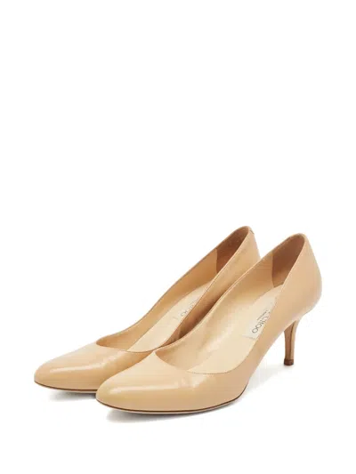 Pre-owned Jimmy Choo 70mm Gilbert Almond-toe Leather Pumps In Neutral