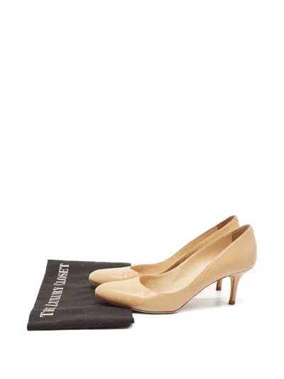 Pre-owned Jimmy Choo 70mm Gilbert Almond-toe Leather Pumps In Neutral