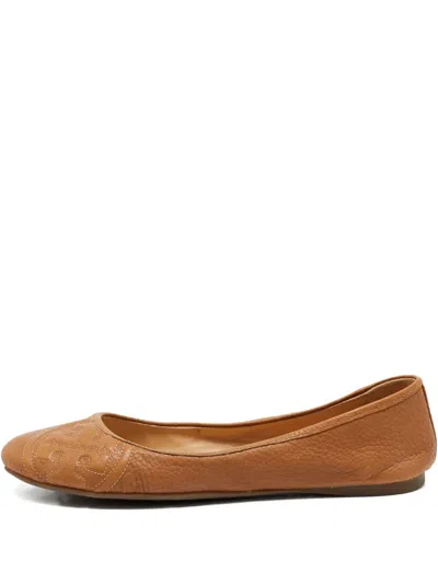 Pre-owned Tory Burch 38.5 Calf Leather Ballet Flats In Brown