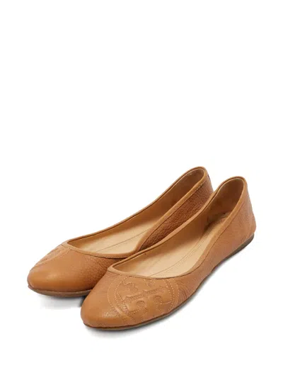 Pre-owned Tory Burch 38.5 Calf Leather Ballet Flats In Brown
