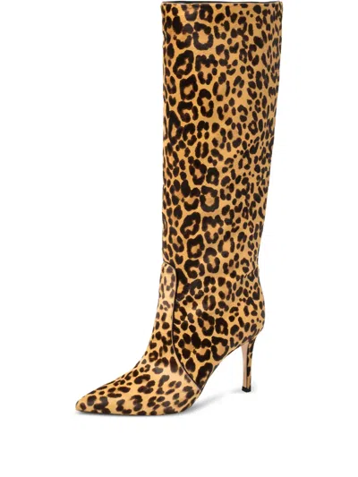 Pre-owned Gianvito Rossi 85mm Leopard-print Boots In Neutral