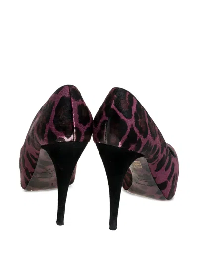 Pre-owned Dolce & Gabbana 120mm Leopard-print Peep-toe Pumps In Purple