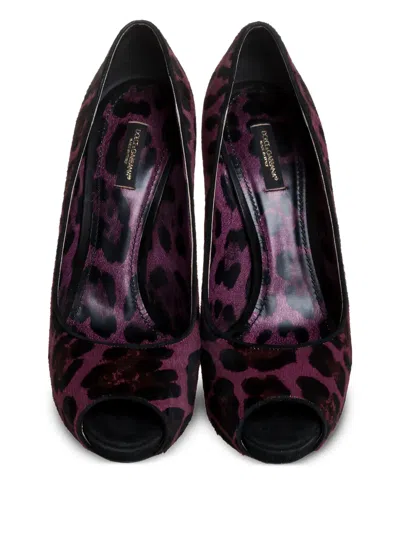 Pre-owned Dolce & Gabbana 120mm Leopard-print Peep-toe Pumps In Purple