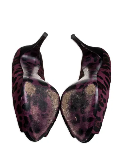 Pre-owned Dolce & Gabbana 120mm Leopard-print Peep-toe Pumps In Purple