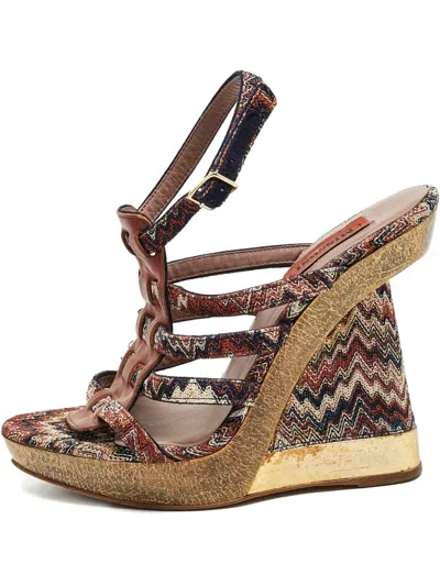 Pre-owned Missoni Leather Zig-zag Wedge Sandals In Neutral