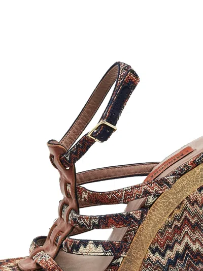 Pre-owned Missoni Leather Zig-zag Wedge Sandals In Neutral