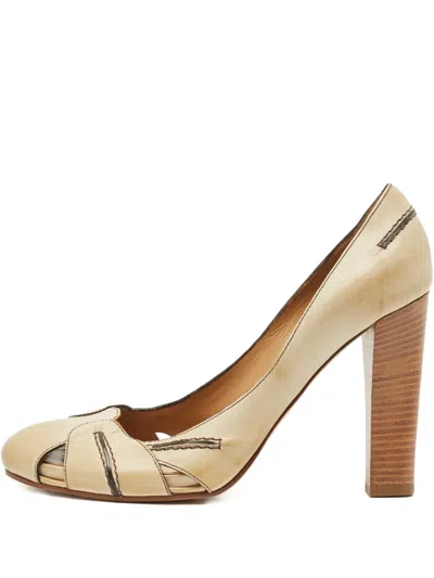 Pre-owned Chloé Crossover Block-heel Pumps In Neutral
