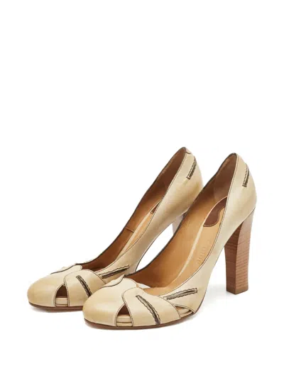 Pre-owned Chloé Crossover Block-heel Pumps In Neutral