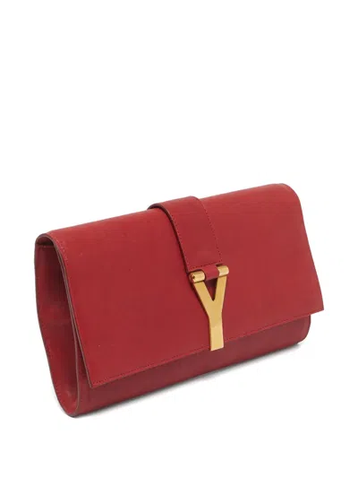 Pre-owned Saint Laurent Ligne Y Leather Clutch In Red