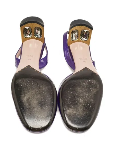 Pre-owned Gucci 50mm Leather Slingback Pumps In Purple