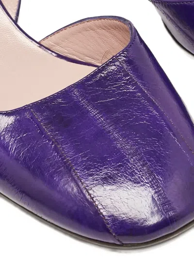 Pre-owned Gucci 50mm Leather Slingback Pumps In Purple