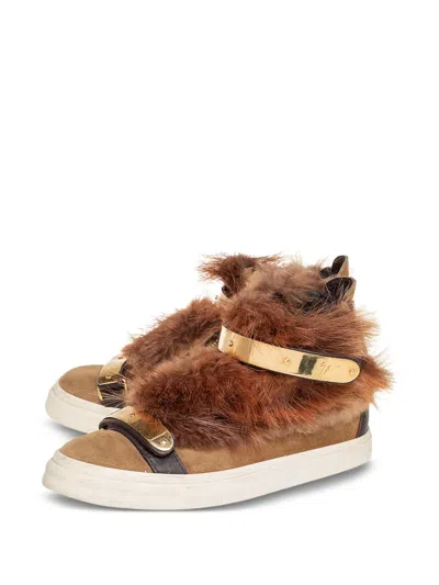 Pre-owned Giuseppe Zanotti Vintage Fur Suede Sneakers In Brown
