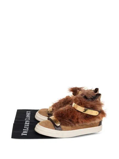 Pre-owned Giuseppe Zanotti Vintage Fur Suede Sneakers In Brown