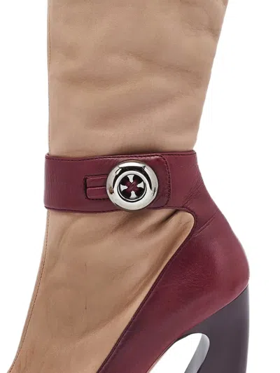 Pre-owned Prada 120mm Panelled Boots In Neutral