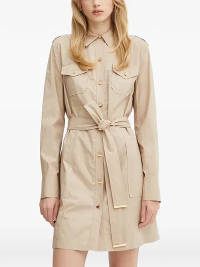 Marciano Buttoned Belted Mini Dress In Neutral