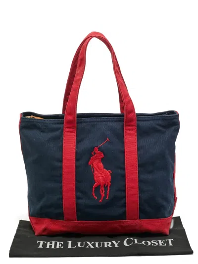 Pre-owned Polo Ralph Lauren Vintage Canvas Embroidery Tote Bag In Blue