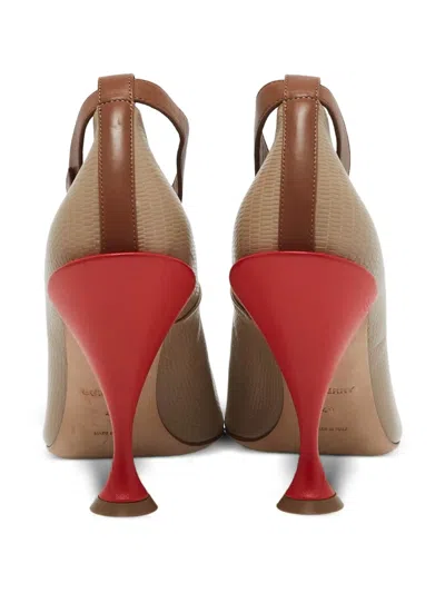 Pre-owned Burberry 115mm Ankle-strap Textured-leather Pumps In Brown