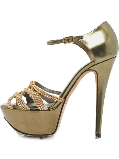 Pre-owned Gina Crystal Platform Sandals In Gold