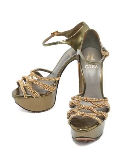 Pre-owned Gina Crystal Platform Sandals In Gold