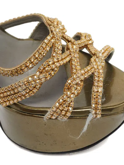 Pre-owned Gina Crystal Platform Sandals In Gold