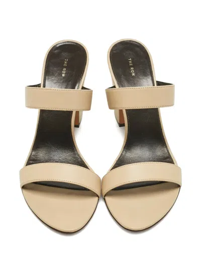 Pre-owned The Row Awar Leather Block-heel Sandals In Neutral