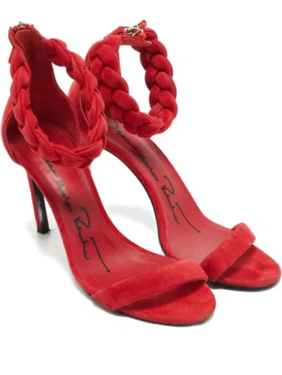 Pre-owned Oscar De La Renta Braided Suede Sandals In Red