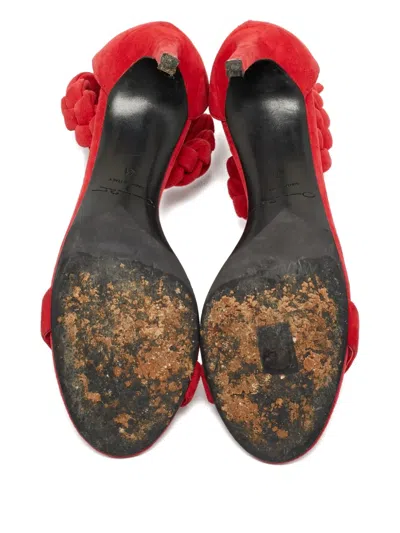 Pre-owned Oscar De La Renta Braided Suede Sandals In Red