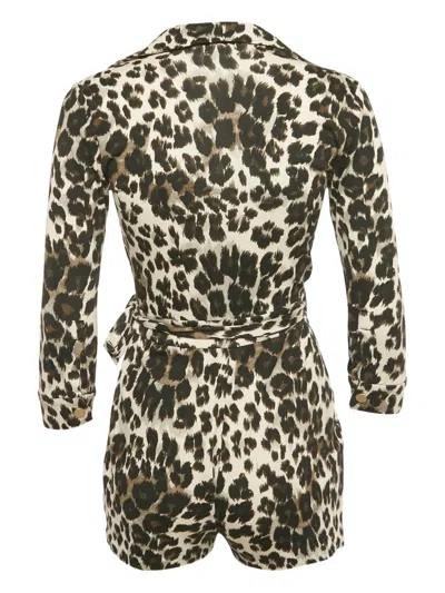 Pre-owned Diane Von Furstenberg Leopard-print Wrap Playsuit In Neutral