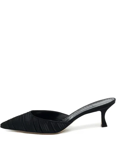 Pre-owned Manolo Blahnik 42 Carolynemu Pleated Detail Mules (11 Cm) In Black