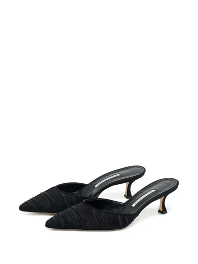 Pre-owned Manolo Blahnik 42 Carolynemu Pleated Detail Mules (11 Cm) In Black