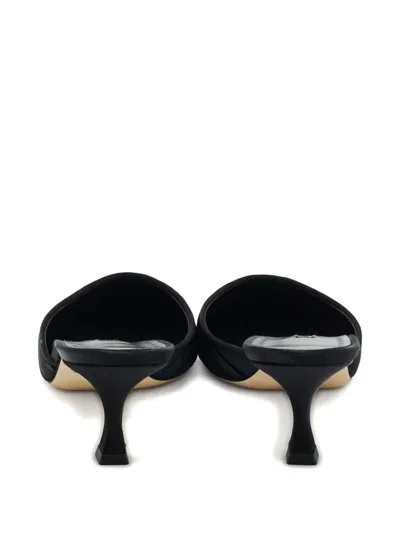 Pre-owned Manolo Blahnik 42 Carolynemu Pleated Detail Mules (11 Cm) In Black