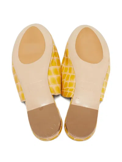 Pre-owned Le Silla Croc-embossed Crystal-embellished Mules In Yellow