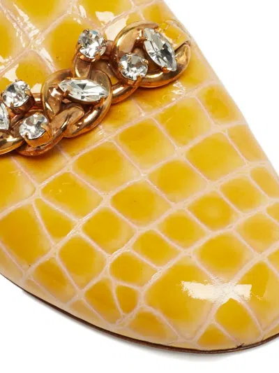 Pre-owned Le Silla Croc-embossed Crystal-embellished Mules In Yellow