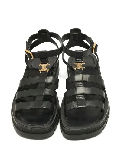 Pre-owned Celine Clea Leather Sandals In Black