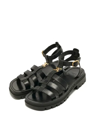 Pre-owned Celine Clea Leather Sandals In Black