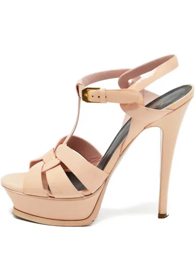 Pre-owned Saint Laurent Tribute Platform Heeled Sandals In Neutral